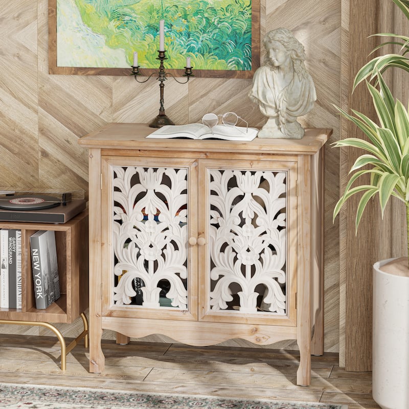 COZAYH French Country Storage Cabinet, Classic Carved Openwork Cupboard, Perfect for Living Room, Kitchen, Hallway