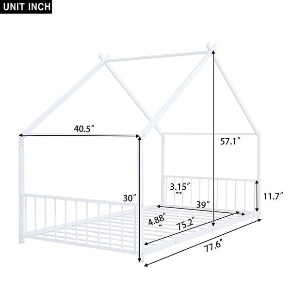 dimension image slide 1 of 2, 2 Size White Metal House Bed with Metal Frame Playhouse Design for Kids
