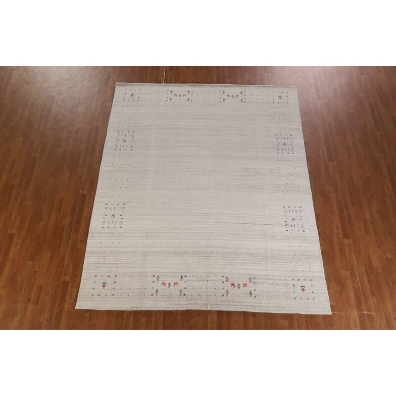 Hand Knotted Oriental 100% Wool Carpet Tribal Tribal Beige & Ivories Gabbeh Area Rug - 9' 11'' X 8' 0''
