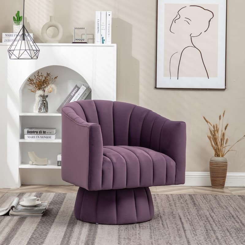 SEYNAR Modern Glam Velvet Upholstered Round Swivel Accent Arm Barrel Chair for Living Room