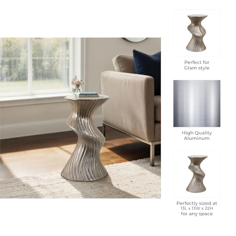 Marble Top Aluminum Side Table Round Sculptural Accent Modern