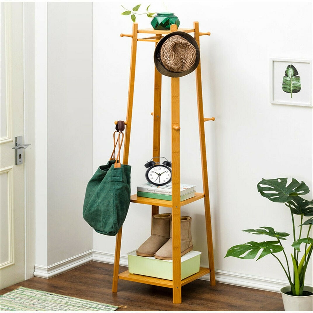 Solid Wood Hook Freestanding Coat Rack Storage 67
