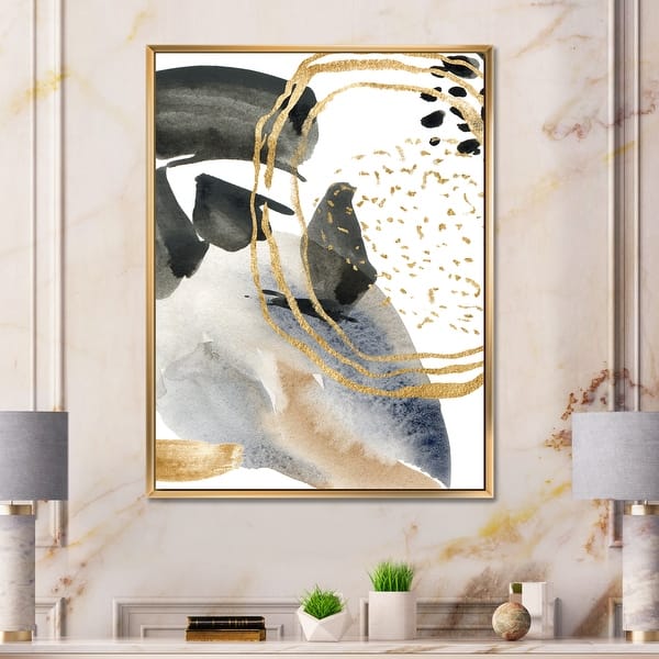 slide 2 of 11, Designart 'Pastel Abstract With Blue Black Beige & Gold Spots' Modern Framed Canvas Wall Art Print
