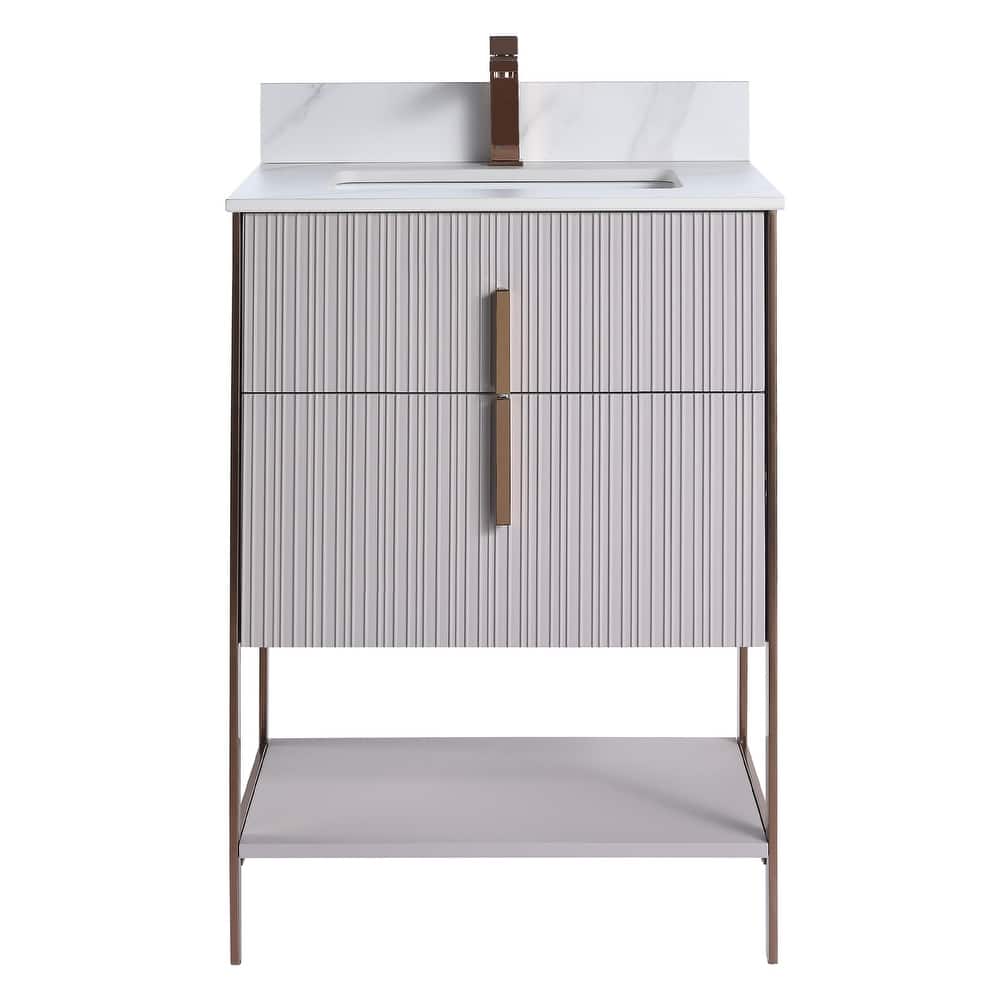 Fine Fixtures Serenity Modern Bathroom Vanity with White Carrara Stone Top