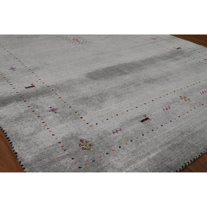 Hand Knotted Oriental 100% Wool Carpet Tribal Tribal Greys & Charcoal Gabbeh Area Rug - 7' 9'' X 4' 11''