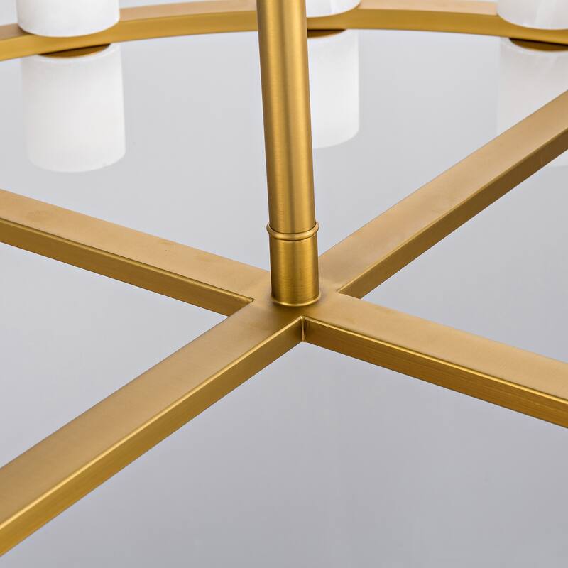 Modern Alabaster Glass Chandelier, Round or Linear Pendant Light with Up & Down Shades, D600-L1370, Copper or Black Finish