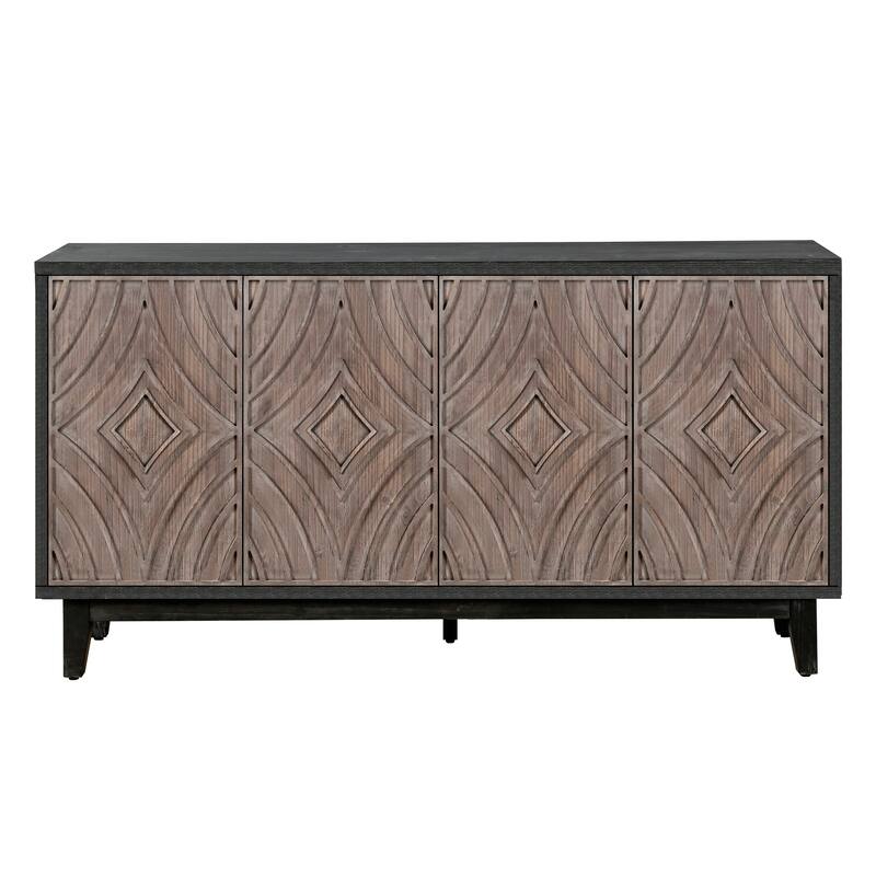 Mid Century Sideboard Buffet Cabinet With Solid Wood Legs 60" Kitchen Storage Cabinet Credenza