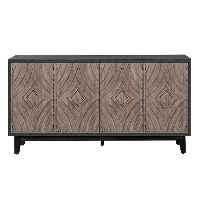 Mid Century Sideboard Buffet Cabinet with Solid Wood Legs 60" Kitchen Storage Cabinet Credenza with 4 Doors and 2 Shelves