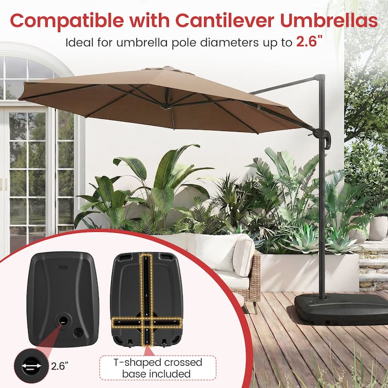 Gymax 225 LBS Cantilever Patio Umbrella Base w/Wheels & Crossed Base
