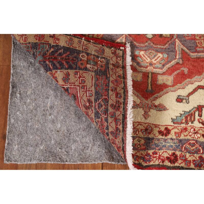 Vegetable Dye Red Heriz Persian Vintage Runner Rug Handmade Carpet - 3'1"x 9'8"