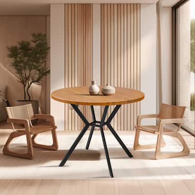 Grondin Modern Farmhouse Style 38.6“ Round Dining Table with 1.18" Thick MDF Tabletop and Pedestal Cross Metal Legs