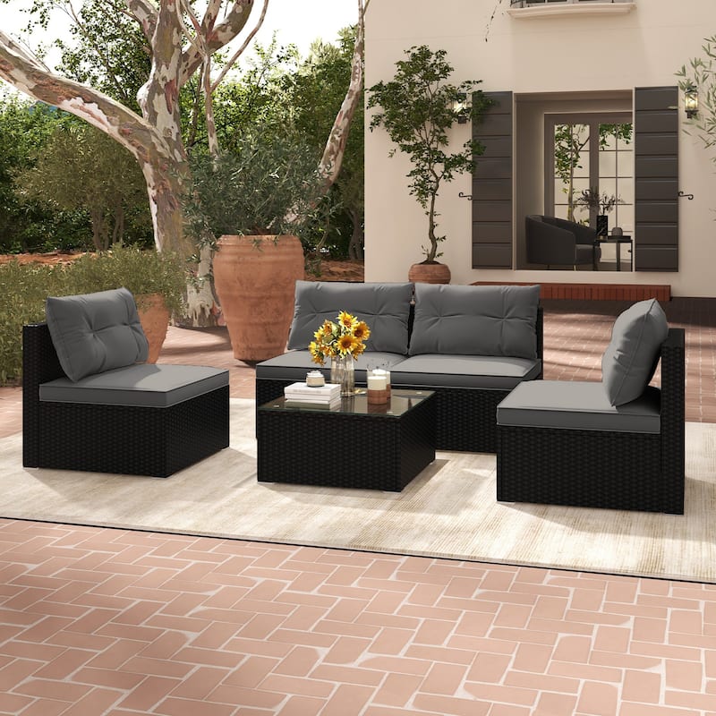 Gymax Set Of 5 Outdoor Furniture Set w/ Seat & Back Cushions Tempered