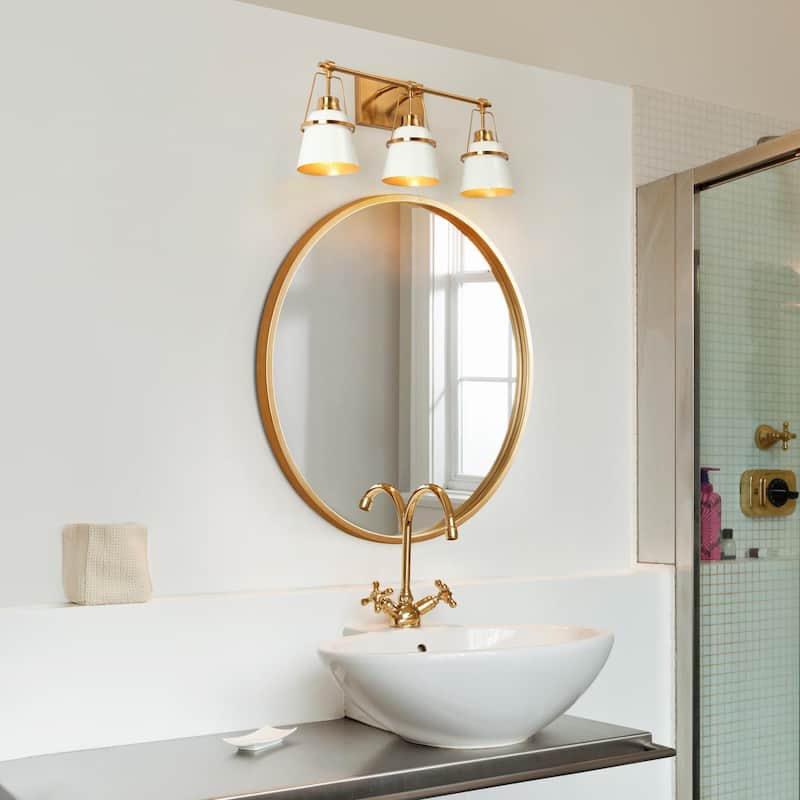 Modern Contemporary White 3-Light Bathroom Vanity Lights with Cone Metal Shade - L 22''