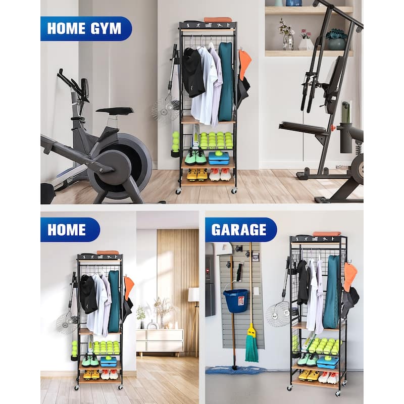 Sport Equipment Storage Rack, Home Organizer with Wheels