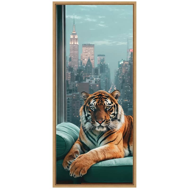 Kate and Laurel Sylvie Graceful Tiger in New York Framed Canvas by Michael Schauer