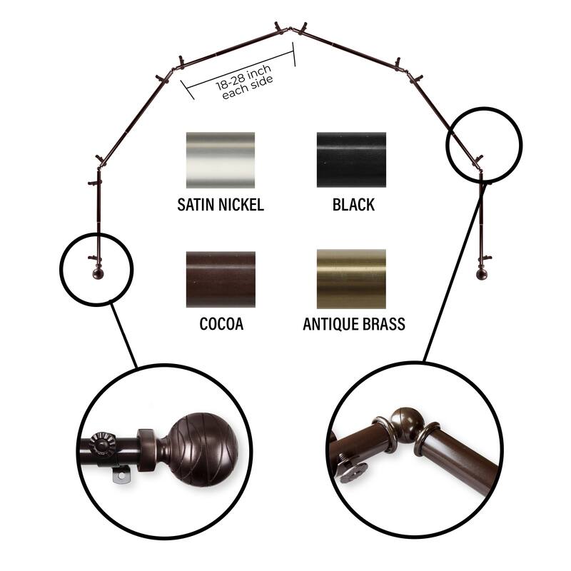 InStyleDesign 13/16" Desmond 6-Sided Bay Window Curtain Rod (18-28 inch each side) - Cocoa