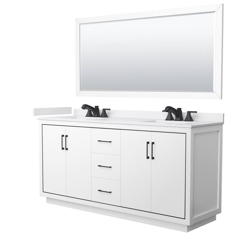 Wyndham Collection WCF1111-72D-VCA-US3M70 Icon 72" Free Standing - White / White Cultured Marble Top / Matte Black