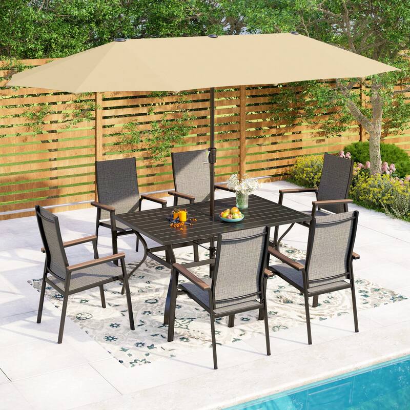 MAISON ARTS 7 Pieces Dining Set, 6 Aluminium Stackable Dining Chairs and a Metal Table
