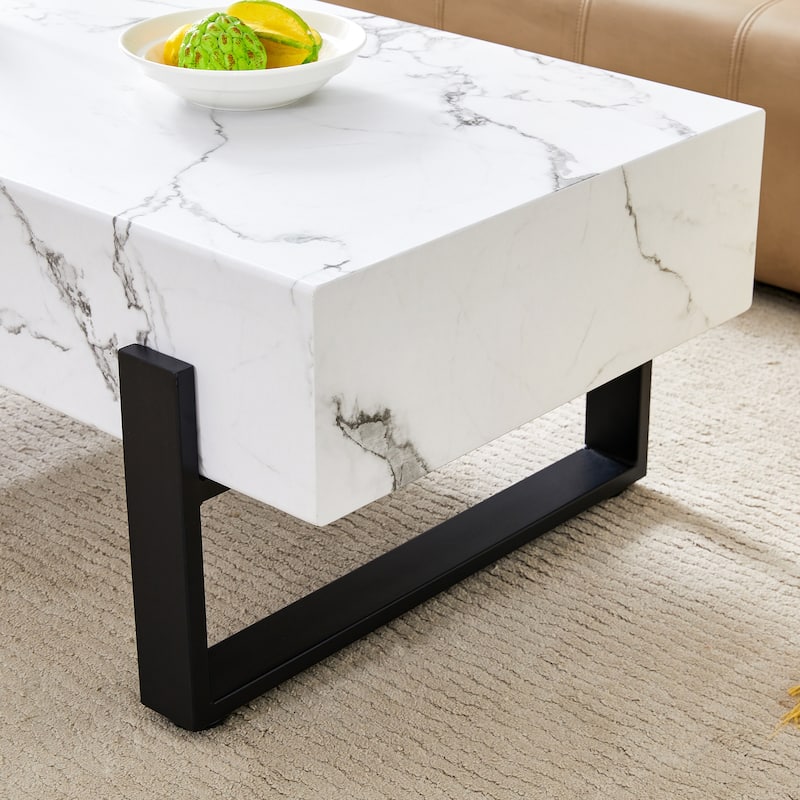 Beautiful Coffee Table with Marble Veneer Home Sofa Side Table with Metal Legs Living Room Center Table