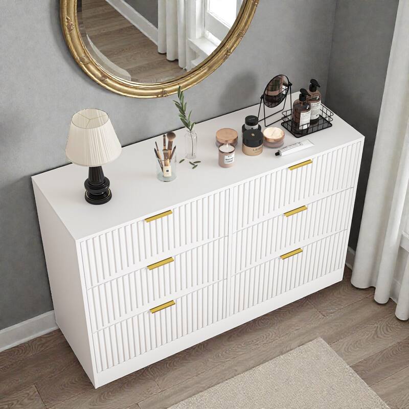 Modern 6 Drawer Dresser with Wavy Drawer Fronts, Large Chest of Drawers Storage Cabinet for Bedroom Living Room