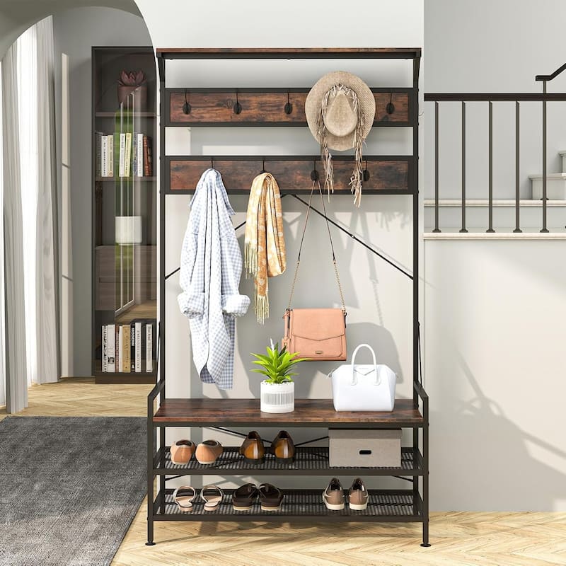 4-In-1 Coat Rack Freestanding Hall Tree w/ Hanging Hooks for Hallway