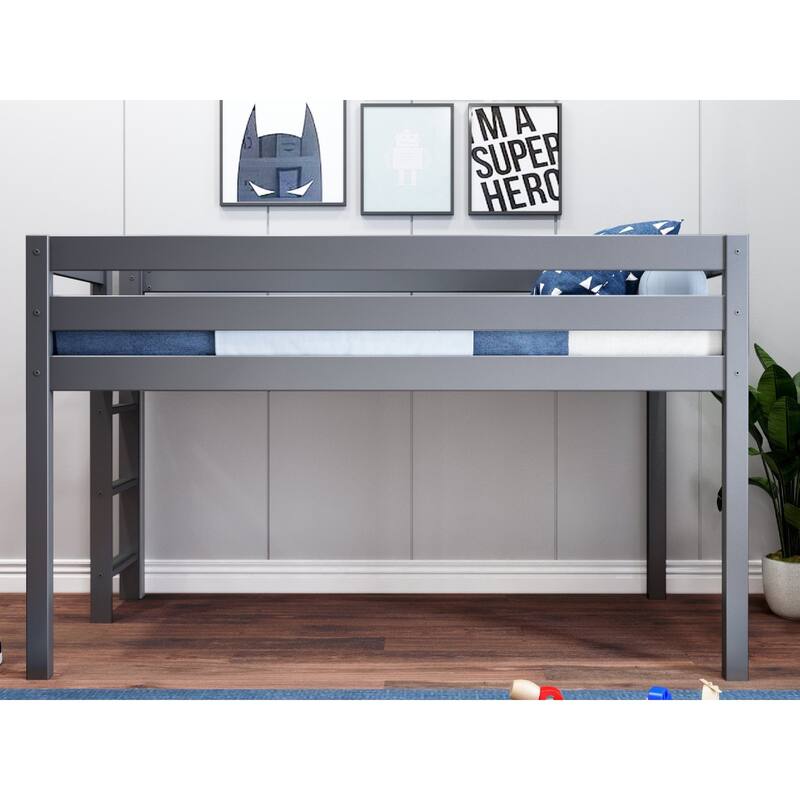 JACKPOT Contemporary Low Loft Twin Bed with End Ladder
