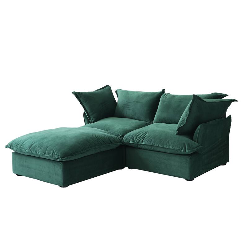 Velvet Sectional Sofa, Comfy Down Feather Deep Seat Modular Lounge Couch With Storage Ottoman