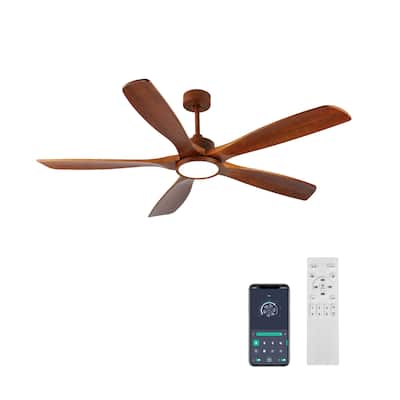 60 inch Wood Ceiling Fans with Remote,5 Solid Wood Blades,Low Profile Ceiling Fan with Light,6 Speed,Reversible DC Motor