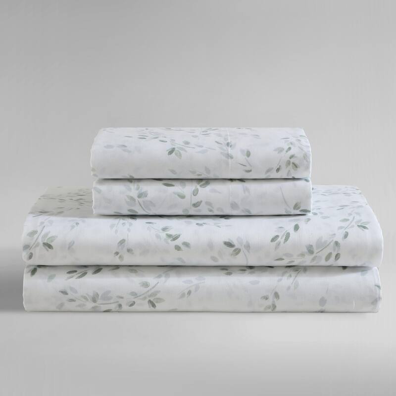 Calvin Klein Printed Cotton Sateen Sheet Sets - Queen - Airy Botanical Green