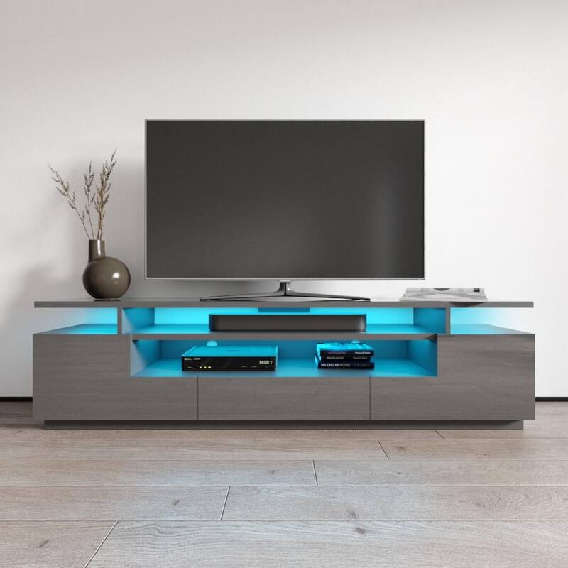 Strick & Bolton Sparkes 77-inch High Gloss TV Stand with LED Lights - Dark Gray