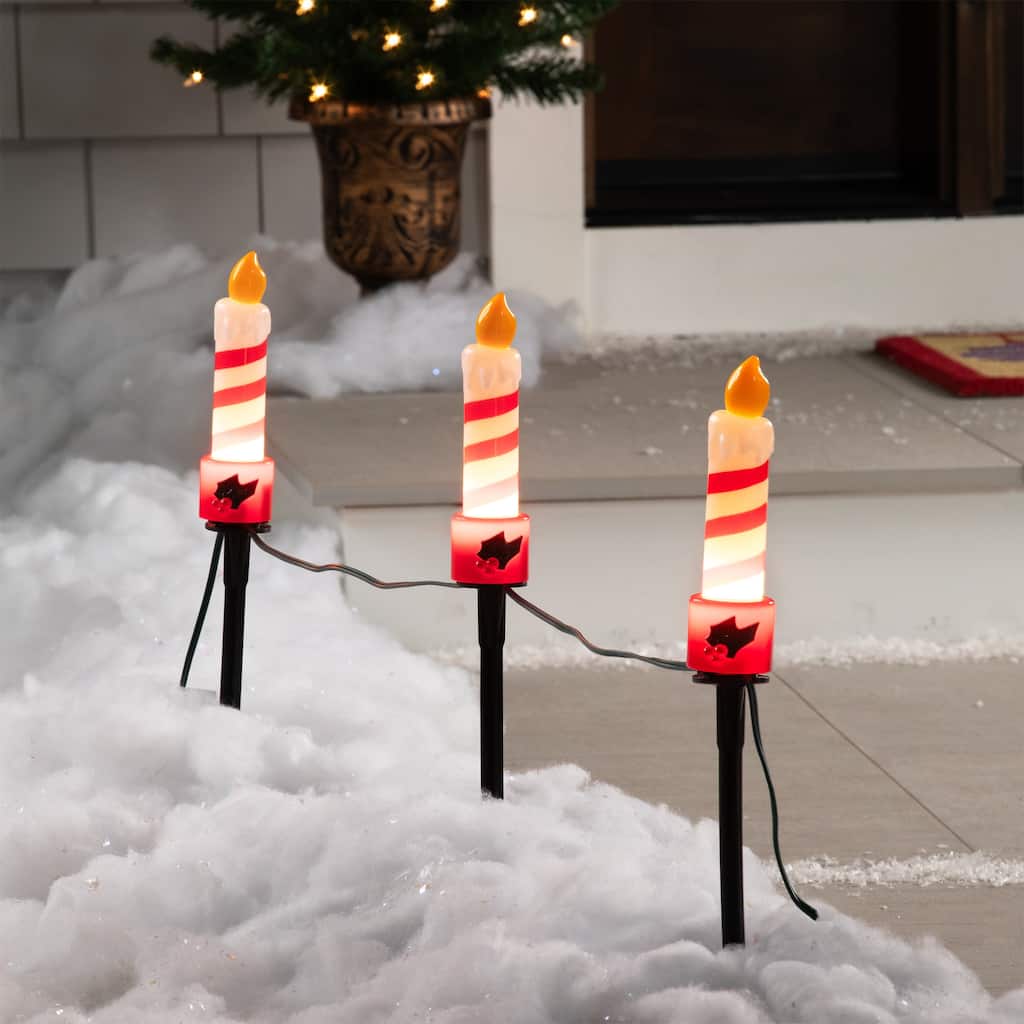 Candle with Holly Outdoor Christmas Pathway Markers - 17.25" - Set of 3 - Red