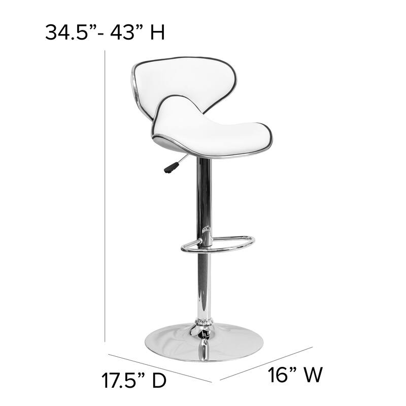 2 Pack Contemporary Mid-Back Vinyl Adjustable Height Barstool with Chrome Base - 16"W x 17.5"D x 34.5" - 43"H