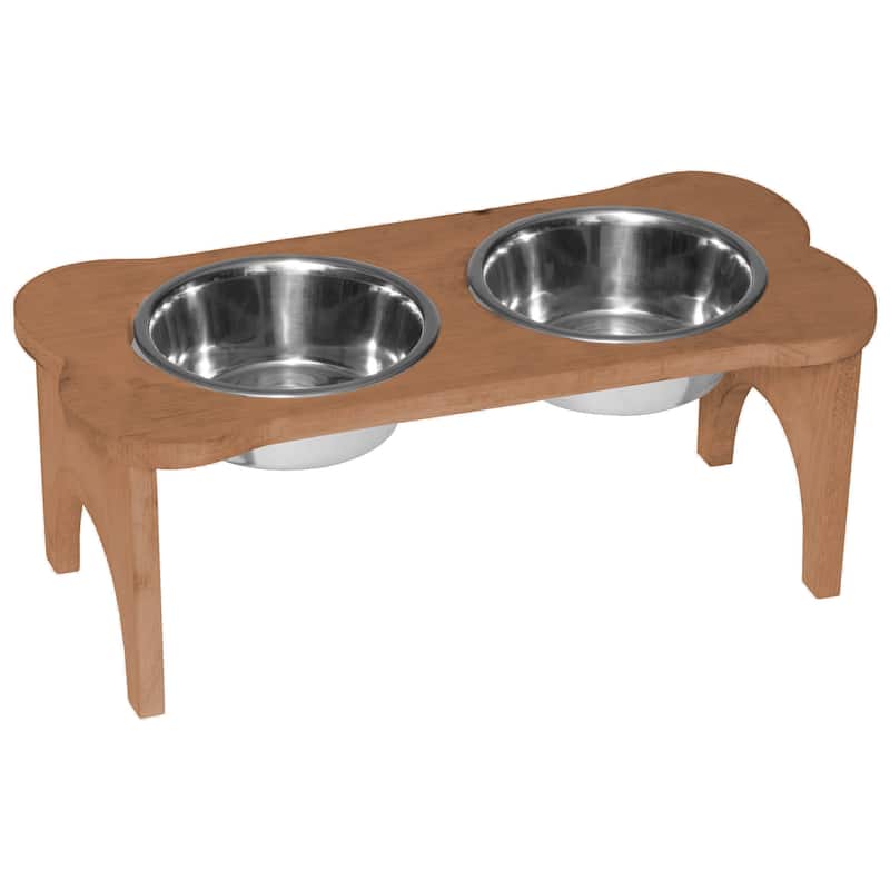 Amish Made Pine Bone-Shaped Dog Dish - Modern Walnut Stain - Feeder