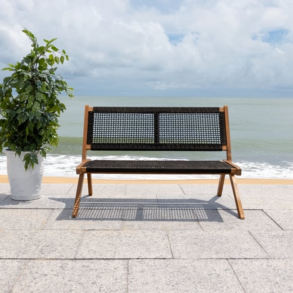 slide 2 of 56, SAFAVIEH Kobina Outdoor Solid Wood Foldable Bench - 45" W x 30" D x 30" H Natural / Black