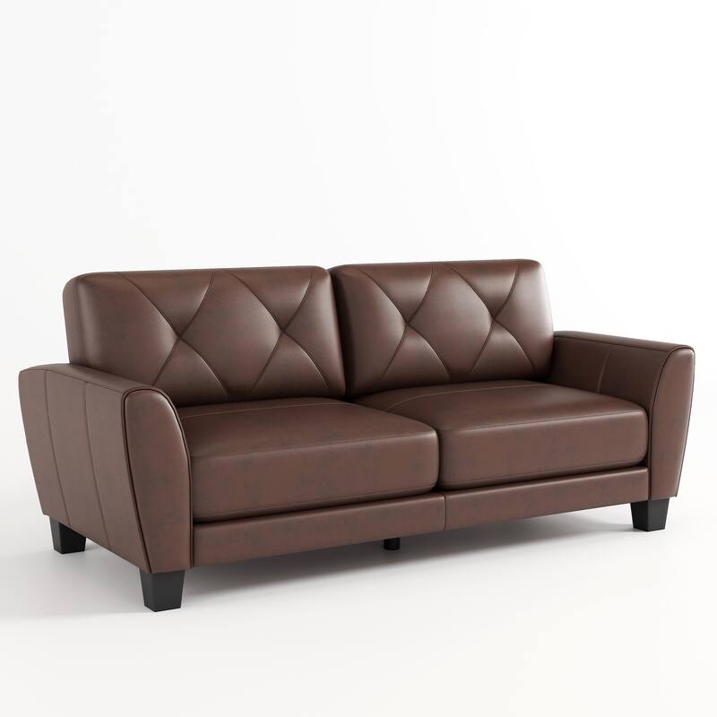 3+2 2PCS 82" Genuine Leather match Two-Over-Two Sofa Living room coach Transitional sofa - Honey Brown