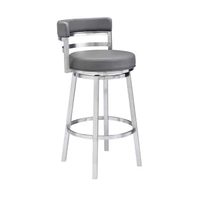 26" Grey Faux Leather Swivel Counter Height Bar Stool with Arms and Footrest Iron Frame - 35" H x 20" W x 21" D