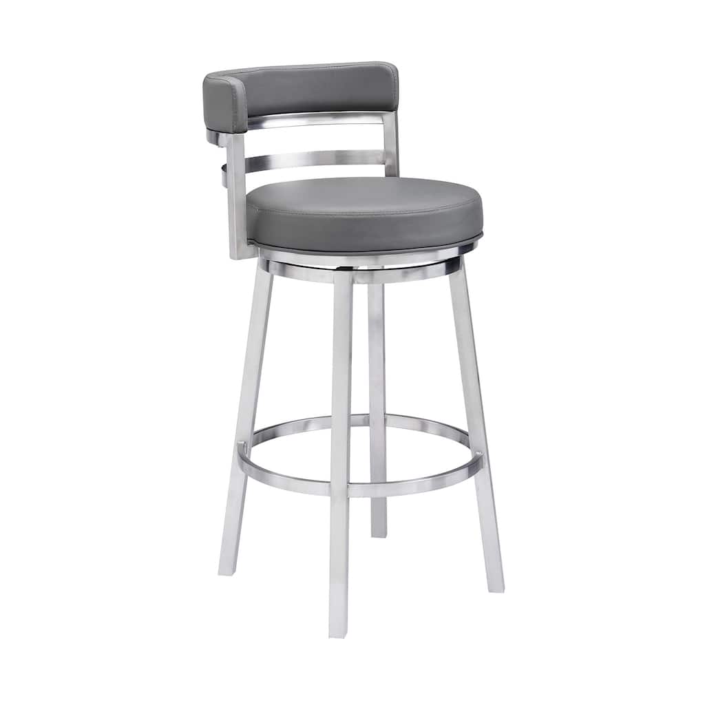 26" Grey Faux Leather Swivel Counter Height Bar Stool with Arms and Footrest Iron Frame - 35" H x 20" W x 21" D