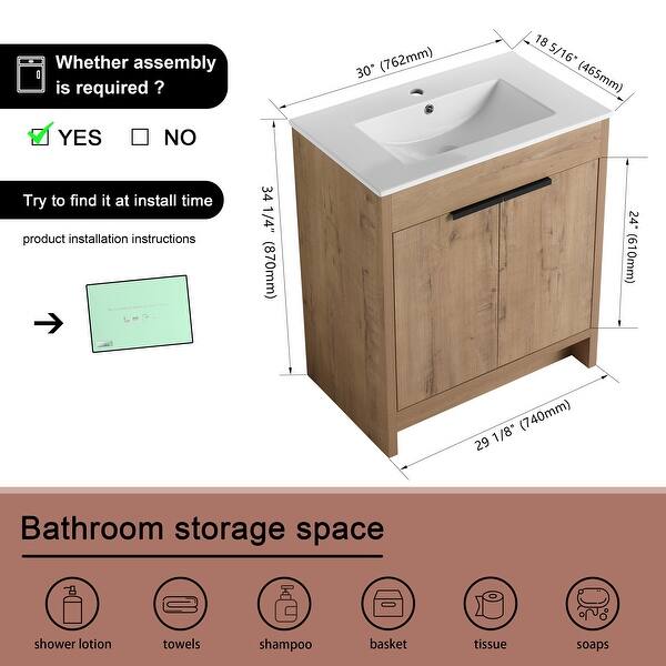 dimension image slide 6 of 9, BNK 24''/30''/36'' Bathroom Vanity With Sink, Freestanding Bathroom Vanity with 2 Soft Close Doors and 1 Shelf