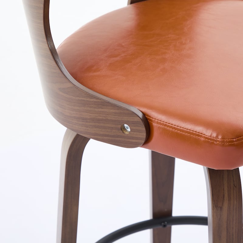 SEYNAR PU Leather 360 Degree Swivel Open Back Bar Stools Wood Legs Set of 4