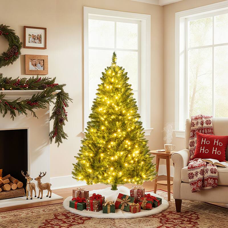 Gymax Artificial Christmas Tree w/990 Branch Tips 1000 Warm White LED