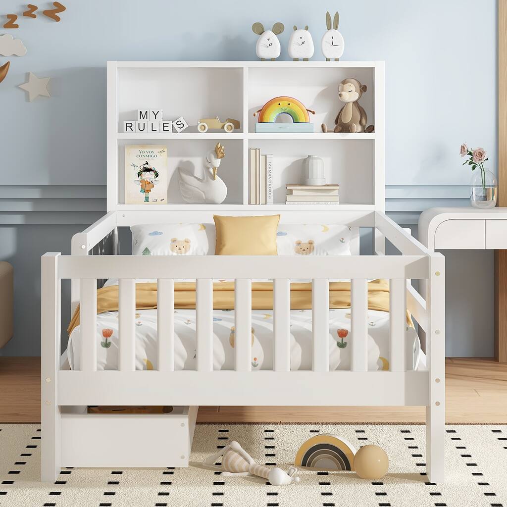 Wooden Platform Bed Frame with Storage Headboard, 2 Drawers and Chalkboard