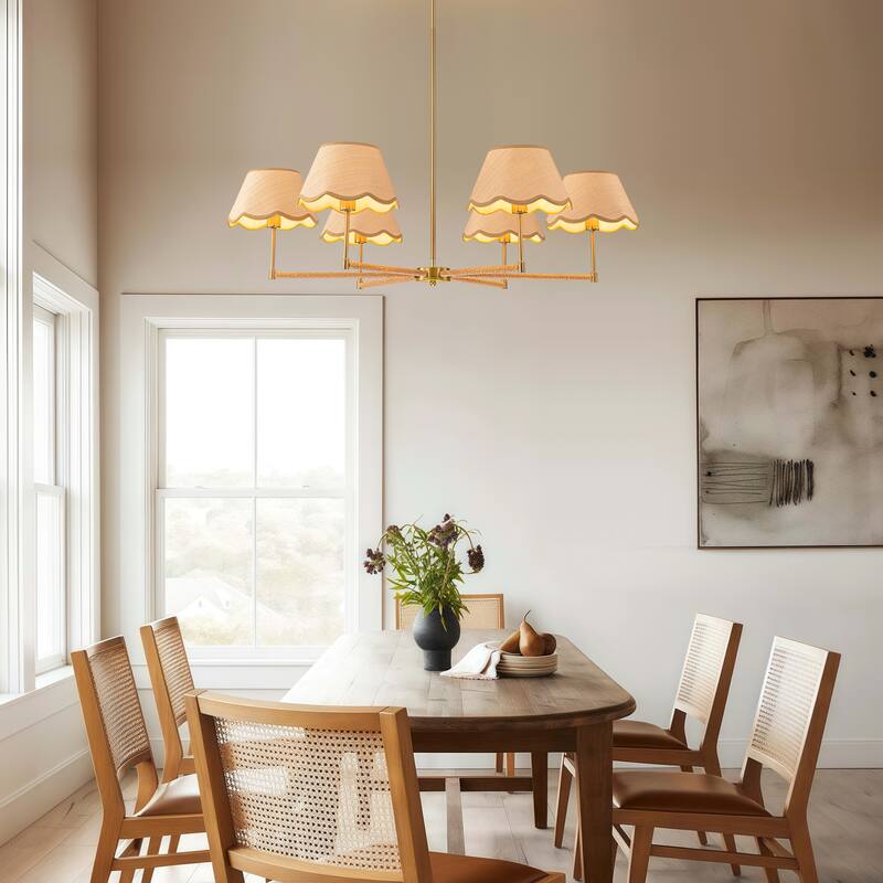 Starsky 6-Light Large Handmade Natural Rattan Boho Wagon Wheel Chandelier