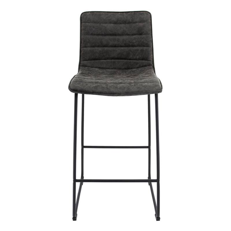 LeisureMod 29.9" Leather Bar Stool Black Iron Base & Footrest - Grey - 21"Dx19"Wx43"H