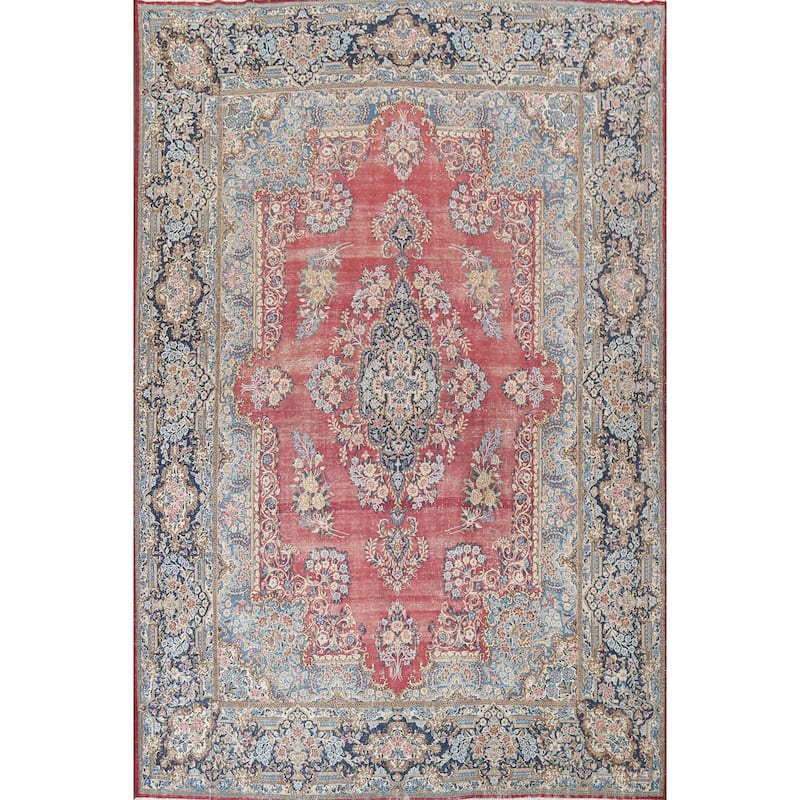 Antique Vegetable Dye Floral Kerman Persian Wool Area Rug Hand-knotted - 11'0" x 14'5"