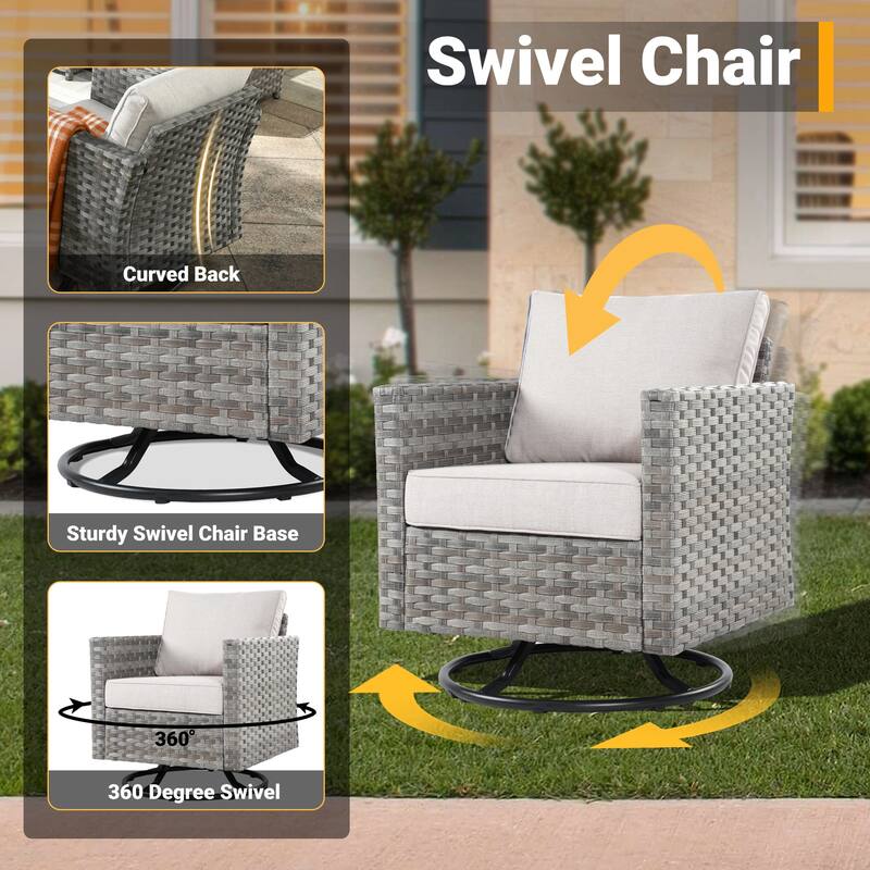 HOOOWOOO 10-piece Outdoor Grey Wicker Patio Furniture Set with Fire Pit Table