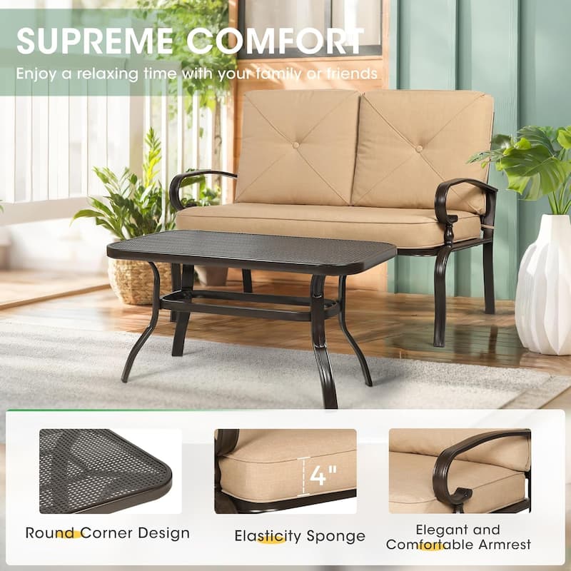 5-Piece Outdoor Patio Conversation Set Glider Loveseat and Rocker with Cushions