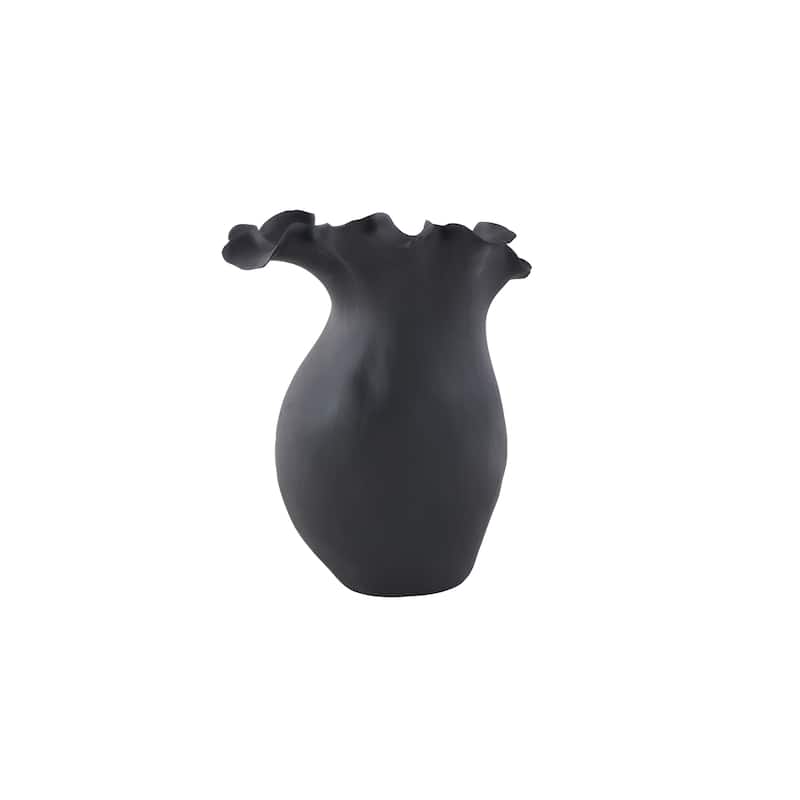 Ceramic Abstract Floral Inspired Vase with Wavy Folded Rim - White or Black - Roche River Decor