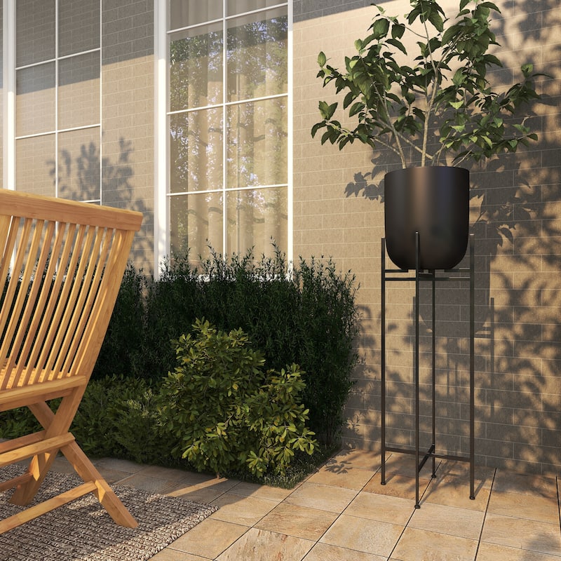 Black Iron Metal Modern Contemporary Planter on metal stand