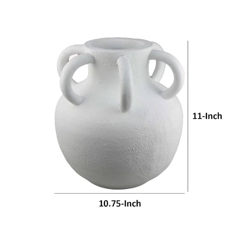 Ripo Decorative Vase, Curved Flange Details, 11 Inch White Resin