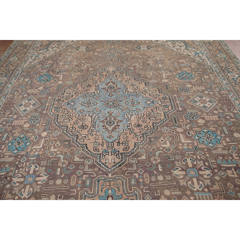 Brown Distressed Tabriz Vintage Persian Area Rug Handmade Wool Carpet - 8'3" x 11'4"